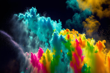 Obraz na płótnie Canvas A Spectacular Powder Explosion Unleashed. Embracing the Splendor of Colorful Powder Explosions. Copy space. Generative AI