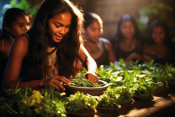 Enthralling display of a traditional Polynesian kava ceremony with communal participation and spiritual undertones. - obrazy, fototapety, plakaty