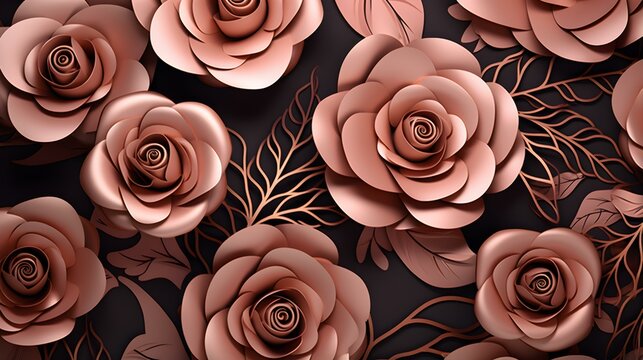 Background of illustrated rose gold Flowers. Creative Wallpaper 