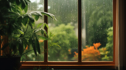 雨の日　ガラス越しからの景色