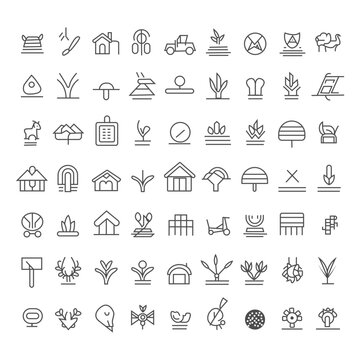 Set of thin line icons of countryside and landscape. Outline symbol collection. Editable vector stroke. 256x256 Pixel Perfect scalable to 128px, 64px...