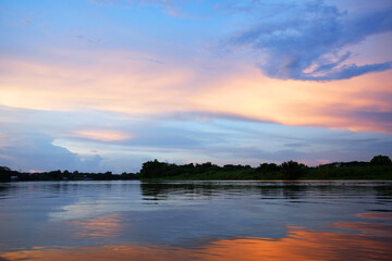 Beautiful  Silhouette Sunset and river  destination natural reflection of twilight with sunlight in Thailand