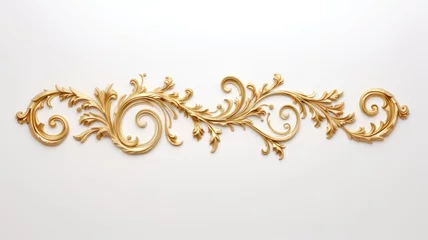 Deurstickers a rich golden baroque ornament delicately engraved on a pristine white background. The intricate details and lavish curves of the design exude opulence and sophistication. © lililia