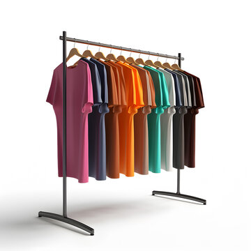 3d cartoon clothes on standing hanger isolated on white
