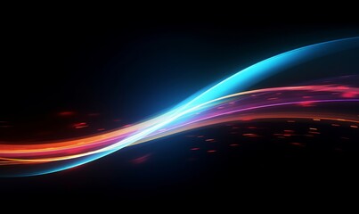 Colorful light trails with motion effect. Illustration of high speed light effect on black background, Generative AI  - obrazy, fototapety, plakaty