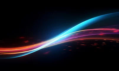Rolgordijnen Colorful light trails with motion effect. Illustration of high speed light effect on black background, Generative AI  © Ambika