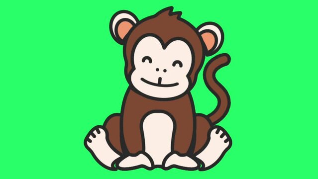Animated monkey sitting on green background.