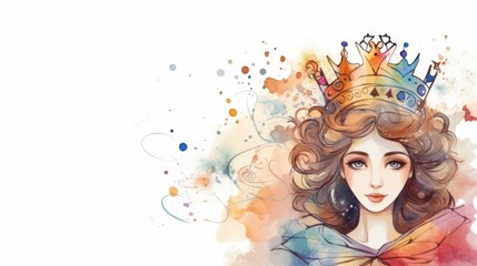 Purim holiday greeting card, watercolor illustration template