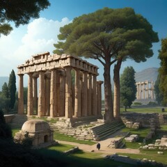 Fototapeta na wymiar Ancient Greek civilization building with ruins of the temple of Apollo