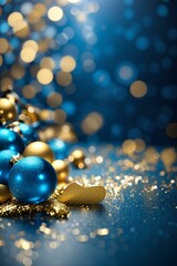 Blue and gold abstract background with mesmerizing bokeh, perfect for new year celebrations.
