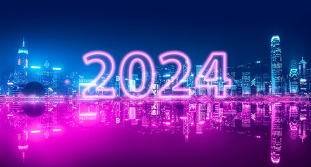 2024 Metaverse neon city network technology background - 655177704