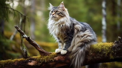 Naklejka na ściany i meble an elegant Norwegian Forest Cat perched on a branch