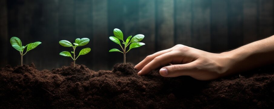 hands planting sprout seedlings, Generative AI
