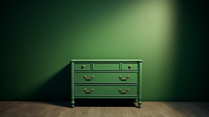 A green dresser with drawers