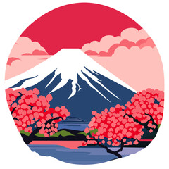cherry trees and mount fuji