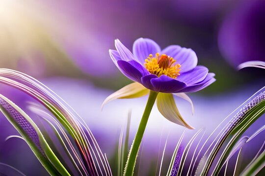 Closeup of a purple anemone flower in a garden. High quality photo. 