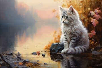 adorable feline in tranquil scenery. Generative AI