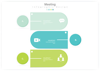 Meeting Infographic Design with Icons Vector Stock Illustration. Business, Teamwork, Innovation, Ideas, Strategy, Steps