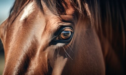 Photo of a close-up of a mesmerizing brown horse's eye