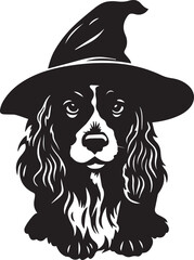 Spaniel Dog In Halloween Witch Hat