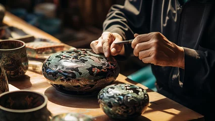 Fotobehang A craftsman making mother-of-pearl lacquerware © 대연 김