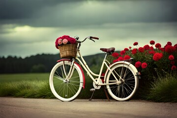 Fototapeta na wymiar Vintage bicycle with flower - vintage effect filte