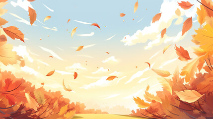 Fototapeta na wymiar brown leaves in autumn, simple anime wallpaper, ai generated image