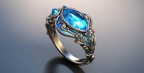 golden ring with diamonds, A lovely ring in thundersteel with a water filled sapphire