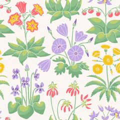 Seamless pattern with canary islands flowers on white background. Vintage floral wallpaper