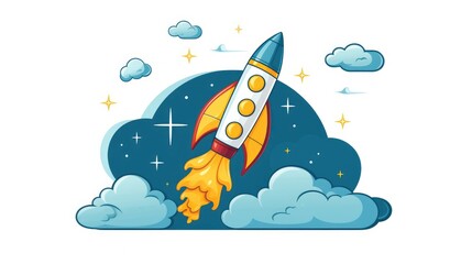 Moon Rocket Illustration - Vector Illustration of Rocket Flying on the Moon in Flat Style on White Background - generative AI