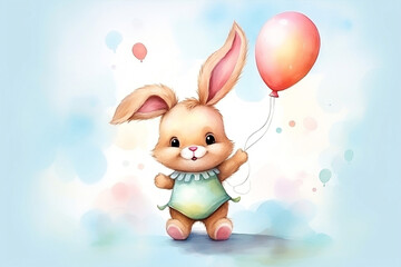 Baby animal card rabbit balloon bunny easter cute greeting illustration cartoon art