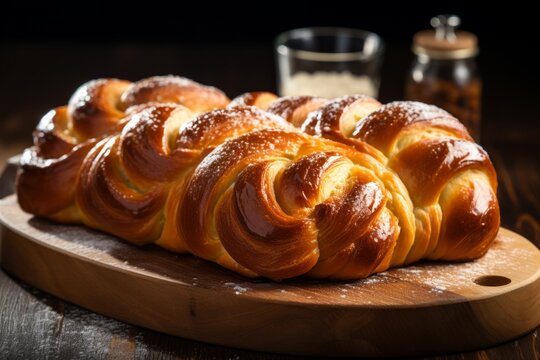 Irresistible Allure of a Close-Up View of Finland's Traditional Pulla, a Delectable Sweet Bread Infused with Cardamom, Perfect for Breakfast or Dessert, Baked to Perfection and Ex