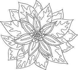 one fictional flower with a line in vector, black and white, in full face