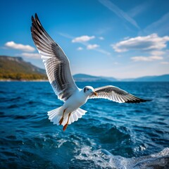 A seagull soaring over the sea