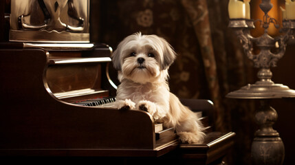 Shih Tzu dog on the piano