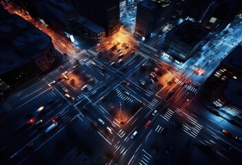 crossroads of a big city at night, traffic concept