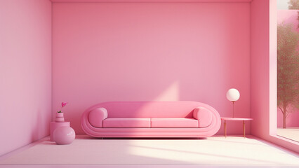 Minimalist pink living room interior, clean style