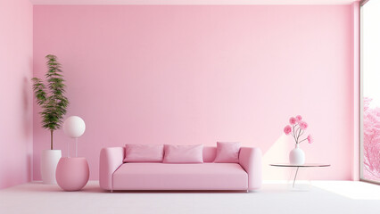 Minimalist pink living room interior, clean style