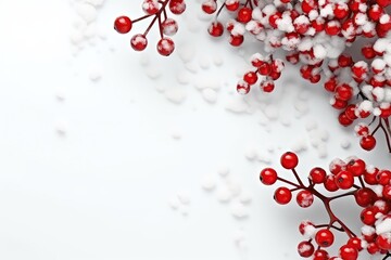 Obraz premium Christmas Composition With Snowflakes And Red Berries Mockup . Сoncept Christmas Decor, Winter Theme, Snowflakes, Red Berries