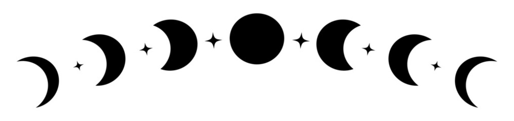 Fototapeta na wymiar Silhouette moon phases black curve lunar eclipse with star decoration