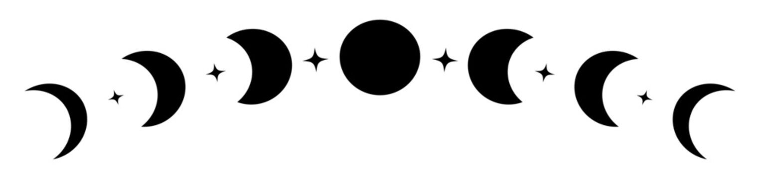 Silhouette moon phases black curve lunar eclipse with star decoration