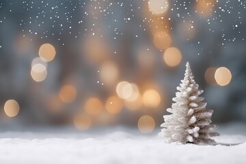 Fototapeta na wymiar Empty White Snow With Blurred Christmas Tree And Bokeh Light Background Mockup . Сoncept Mockup, Empty White Snow, Blurred Christmas Tree, Bokeh Light Background