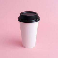 Paper cup for coffee on a pink background. Copy space