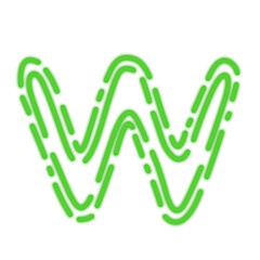 Neon green glowing minimalistic font letter W