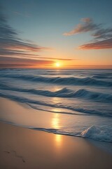 Fototapeta na wymiar On the coastal shores, seize the serenity of dawn as it breaks over the ocean.