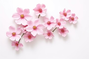 Flowers Composition With Pink Flowers On White Background Mockup . Сoncept Floral Mockup, Pink Flowers, White Background, Composition