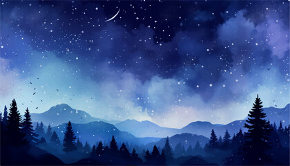 Watercolor night sky background  with beautiful clouds Space, stars, constellation, nebula vector illustration