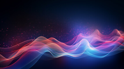 Dark abstract background with glowing wave. Shiny moving design element.  Futuristic technology wave concept.