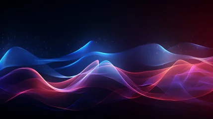 Poster Dark abstract background with glowing wave. Shiny moving design element.  Futuristic technology wave concept. © Nenone