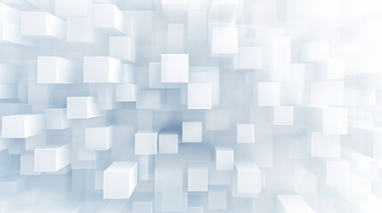 abstract 3d square white technology communication concept background. Random shifted white cube square boxes block background wallpaper banner with copy space.  - obrazy, fototapety, plakaty